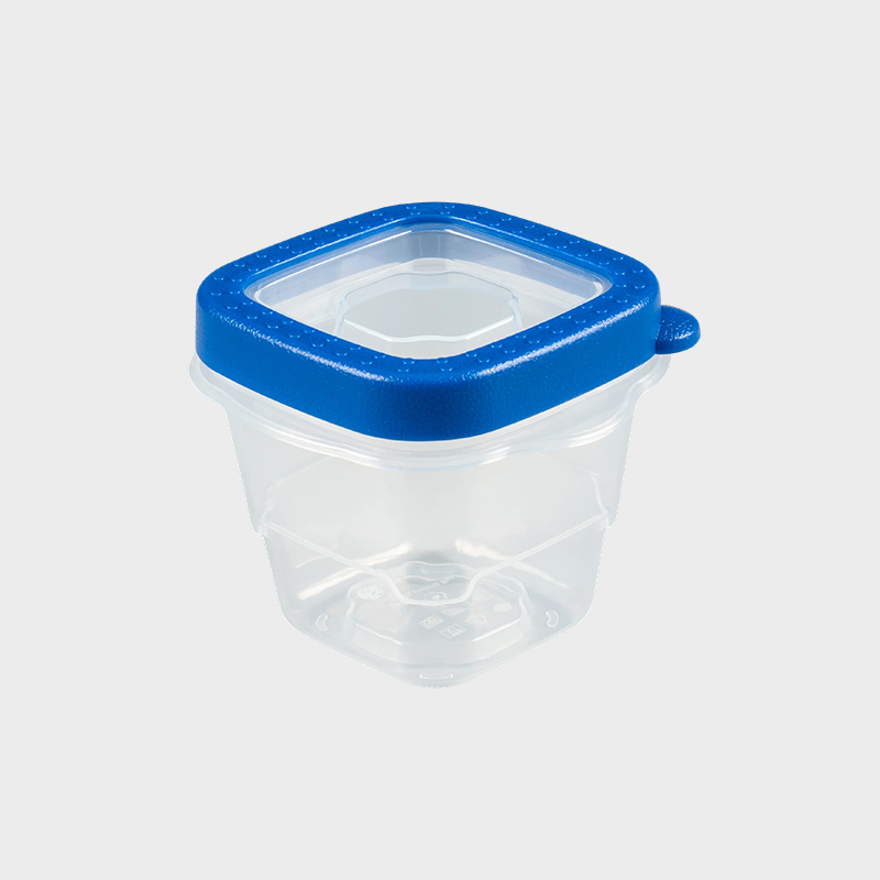 PFB023 118ml (4-Once) Miniature Square PP Food Preservation Container, 4-Pack Set na may Asul na Overmolded Lid