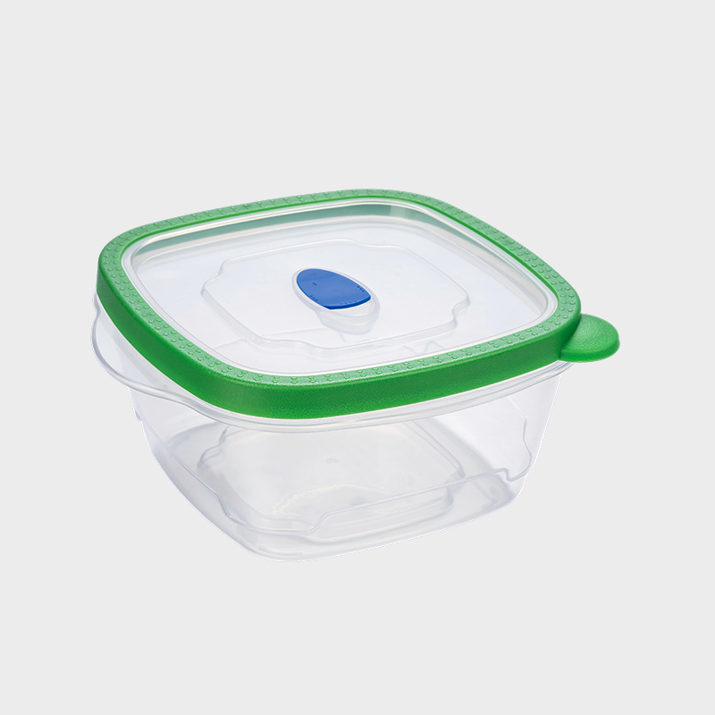 PFB028 1180ml Mid-Deep Square PP Food Preservation Container na may Vented Green Overmolded Lid
