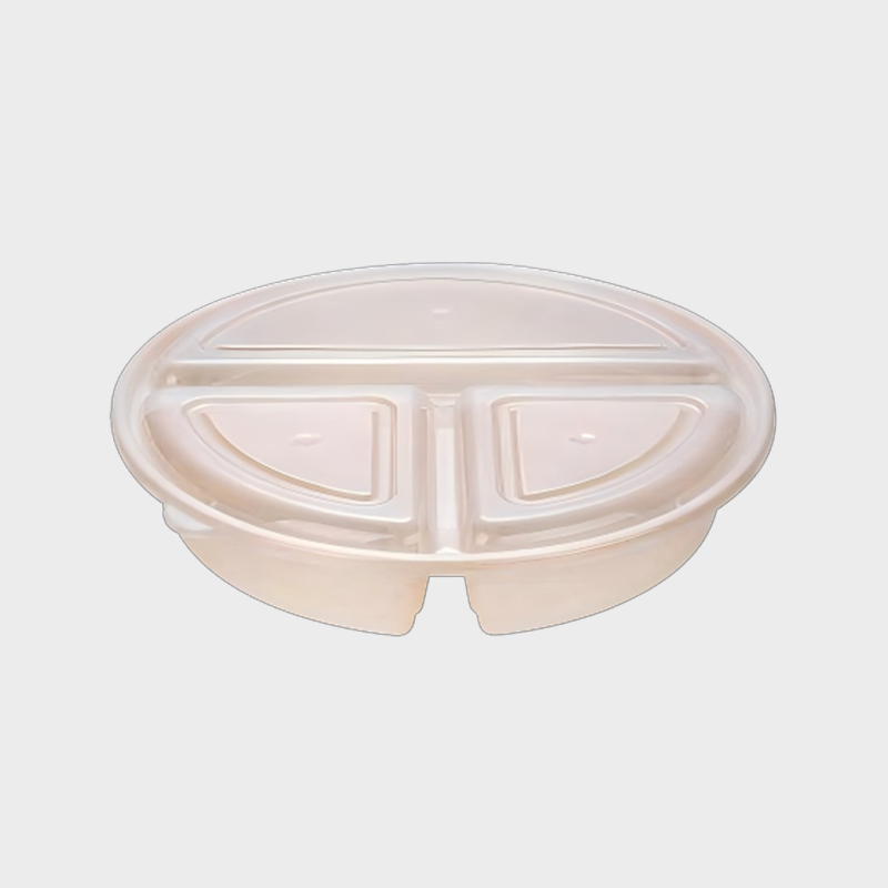 PFK004 900ml 3-Compartment Round Clear PP Disposable Meal Prep Container Set na may Takip